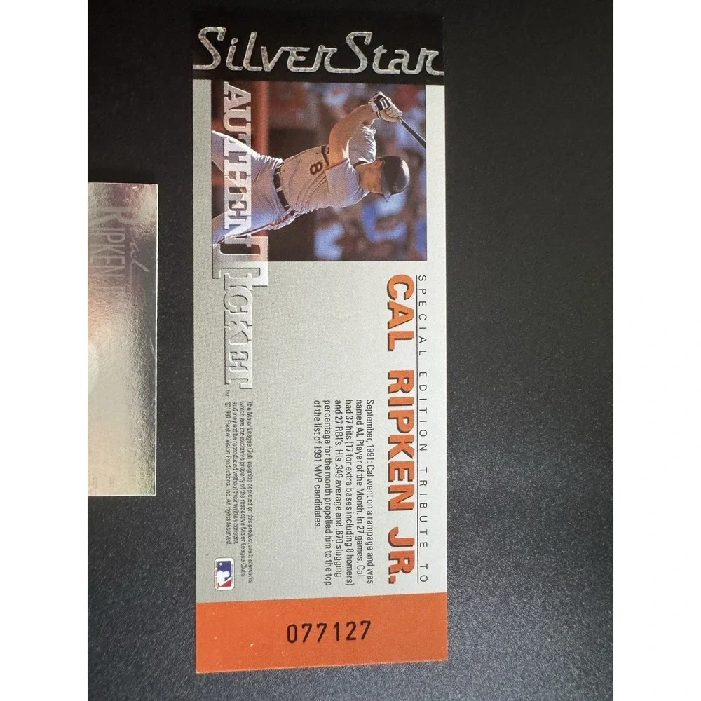 1991 Field of Vision Silver Star Cal Ripken Jr AuthenTicket #077127 Hologram Crd